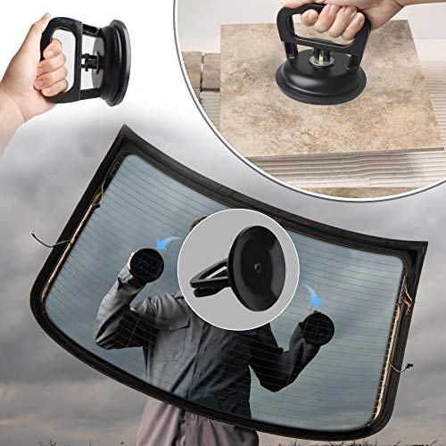 FCHO Glass Suction Cup Heavy Duty Aluminum Vacuum Plate Puller Handle Holder Hooks Duty Galss Lifting/Tile Suction Cup Lifter/Moving Glass/Pad for Lifting (Black, 2Pack) | Aluminum Single Glass Vacuum Suction Cup With Hooks For Tile Glass Moving Lifting D