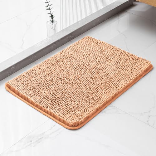 Peach Bathroom Rugs 17"x24" - Plush Chenille Non-Slip Bath Mat - Absorbent, Washable, Soft and Thick Decor for Shower, Sink, Kitchen, Tub, Home Accessories - color: Peach, size: 17"x24"