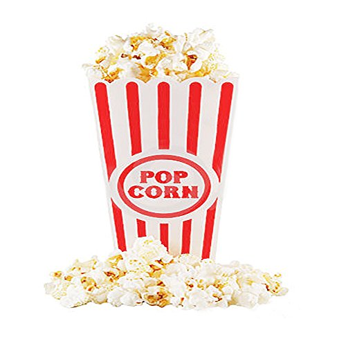 Novelty Place Plastic Red & White Striped Classic Popcorn Containers for Movie Night - 7.8" Tall x 3.8" Top x 2.3" Bottom, 41oz (4 Pack)