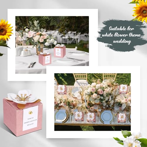 Affrolling 50 Pcs Wedding Favor Boxes with Thanks Card Square Flower Candy Boxes Paper Bridal Gift Box for Guests Wedding Bridal Shower Birthday Party Anniversary (Pink) - color: Pink