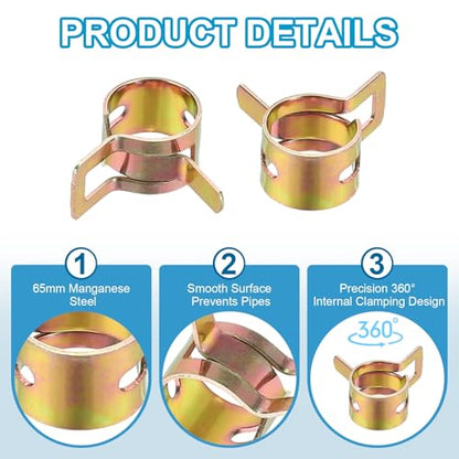 PATIKIL Spring Band Hose Pipe Clamps for 10-11.8 mm OD Hose, 50 Pack Silicone Vacuum Constant Tension Band Clips for Fuel Line Silicone Air Hose Tube Water Pipe, Gold - size: 10-11.8 mm