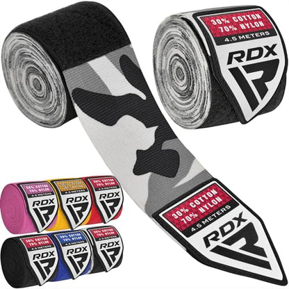 RDX Boxing Hand Wraps 4.5M / 180 Inches – Mexican Style Semi-Elastic MMA Inner Gloves - Wrist Support for Muay Thai, Kickboxing, BJJ, Karate - Thumb Loop & Hook and Loop Closure - Cotton & Nylon Blend - color: Camo