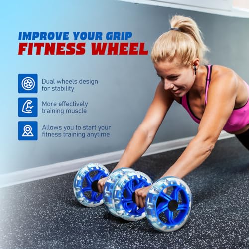 Dual Ab Roller Wheel For Core Strength Double Abdominal Exercise Machine Stomach Workout Equipment Gear Tummy Shaping Trainer Non Slip Handles Blue Men Women 7.87 Inches