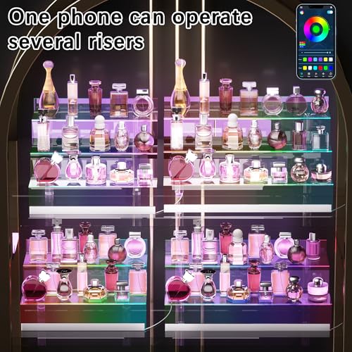 16" Acrylic Display Organizer with LED, Perfume Organizer for Women, 2 Pack | 3-Tier Cologne Organizer for Men, Perfume Stand and Display Step Shelves Holder, Clear Riser, Figures Stand, Dessert Shelf