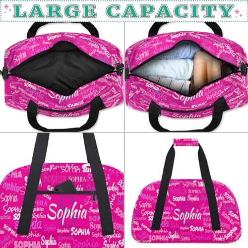 Personalized Gym Bag Kids Girls Business Trip, Deep Pink Color | Custom Name Carry On Weekender Gymnastics Dance Bag for Women Traveling - color: Color 14