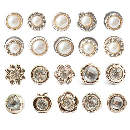 20Pcs Women Shirt Brooch Buttons Pearl No Sew Pins Safety Button - color: Rhinestone and pearl buttons