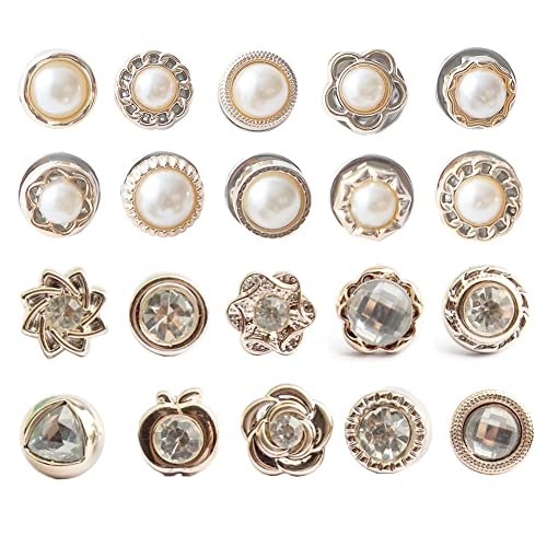 20Pcs Women Shirt Brooch Buttons Pearl No Sew Pins Safety Button - color: Rhinestone and pearl buttons