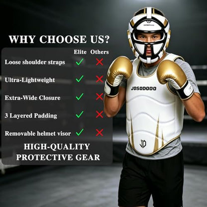 Boxing Sparring Gear Set for Youth - Headgear & Body Protector - color: White+Gold
