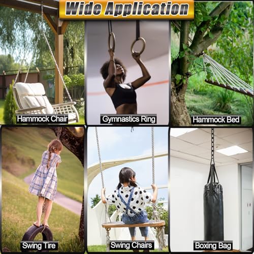 Heavy Duty Chain 21In, Black Swing Chain 660LB Capacity, Hanging Chain Extender, Porch Swing Chain Kit with Carabiners for Punching Bags, Boxing Bags