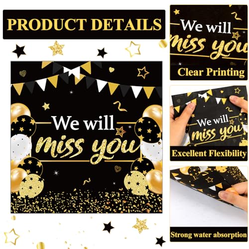 48Pcs We Will Miss You Paper Plates and Napkins Farewell Party Decorations Goodbye Party Supplies Black and Gold Going Away Disposable Tableware Set for Leaving Retirement Graduation Serve 24 - style: We Will Miss You