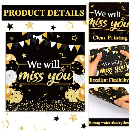 48Pcs We Will Miss You Paper Plates and Napkins Farewell Party Decorations Goodbye Party Supplies Black and Gold Going Away Disposable Tableware Set for Leaving Retirement Graduation Serve 24 - style: We Will Miss You