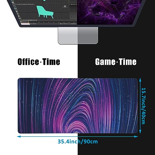 Futuristic Neon Swirl Lines Large Gaming Mouse Pad,Waterproof Desk Mat for Desktop,Non-Slip Rubber Base Mousepad with Stitched Edges for Laptop Office and Home 35.4X15.7 Inch - color: Futuristic Neon Swirl Lines