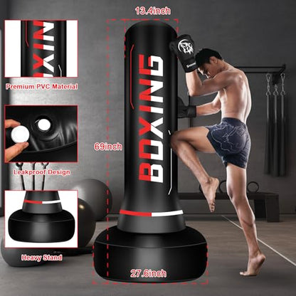 70" Freestanding Punching Bag with Boxing Gloves & Electric Air Pump, Heavy Duty Standing Boxing Bag for Adults and Teens, MMA, Muay Thai, Kickboxing, Home Gym Training