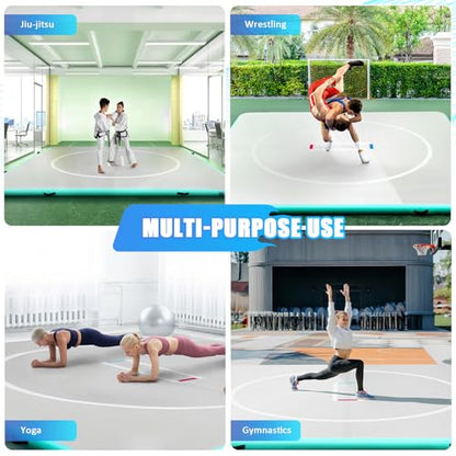 10x10ft Inflatable BJJ Mat, 4 Inch Thick Wrestling Mat for Home Training, 15 PSI Heavy Duty Foldable Grappling Mat with Electric Pump, Martial Arts Floor for MMA, Judo, Gymnastics for Men and Women