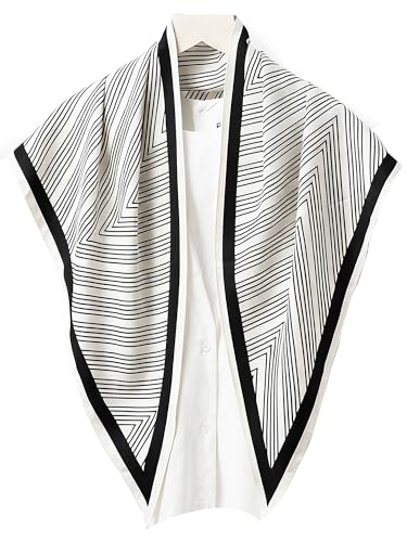 Triangle Shawls Scarf Head Hair Neck For Women Scarves Fashion Silk Feeling Lady Lightweight 51 * 23.6inch - color: K23-white Background With Black Lines（51*23.6inch）
