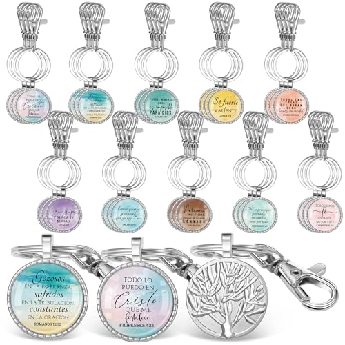 30 Pcs Spanish Christian Gift for Woman Spanish Bible Verse Keychain Scripture Quote Inspirational Gift for Women - color: Sliver