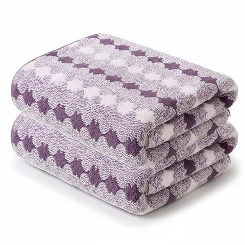 2-Pack Microfiber Bath Towels (27x54 Inches) - Ultra Soft & Quick Dry, 3X Absorbency, Lightweight for Gym, Yoga, Travel & Spa - Perfect for Home, Fitness & Post-Workout - color: Purple and White, size: 27*54 inches
