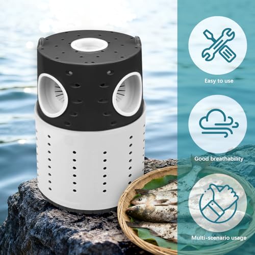 La La Pet Minnow Trap Set with 10Pcs Bait Collapsible Double-Tier Plastic Fishing Bucket Portable Aquarium Catch Traps for Bass Crabs Shrimps Turtles - color: Black-White