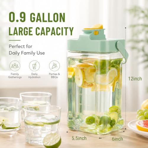 0.9 Gallon Drink Dispenser with Spigot,100% Leakproof,Sealed and Filter screen,Milk,Lemonade Dispenser,Juice Containers With Lids For Fridge and Dairly Use,Beverage Liquid Drink Container for Party