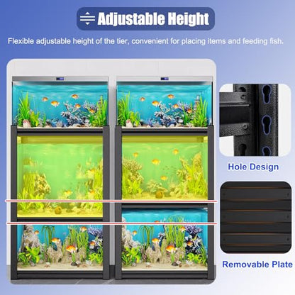 ZIMGOD Fish Tank Stand Adjustable Turtle Display Stand for 3 Fish Tanks, Steel Frame Terrariums Shelves for Farmhouse, Decorative Insect Tank Holder for Aquatic Plant(55x45 cm (21.65 x 17.7in)) - size: 55x45 cm (21.65 x 17.7in)