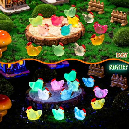 90PCS Luminous Mini Resin Chicken Tiny Chickens Bulk for Dollhouse | Miniature Chickens Animals Figurines Glow in The Dark, Micro Landscape DIY, Home Outdoor Party Decor - style: MiniChicken 90PCS