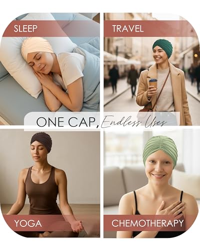 CAPLORD Chemo 캡, 탈모용 부드러운 모자, 화학 환자용 헤드웨어, 암 탈모증용 터번 비니, 헤드 커버, 히잡 - color: 포레스트 그린.
