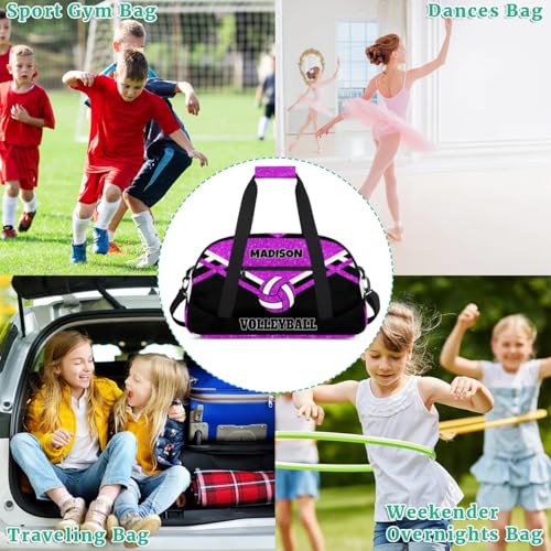 Custom Bag Name Duffel Bag Sports Volleyball Bags Travel Sports Gym Bag, Large Workout Bag, Bright Purple Glitters Black - color: Bright Purple