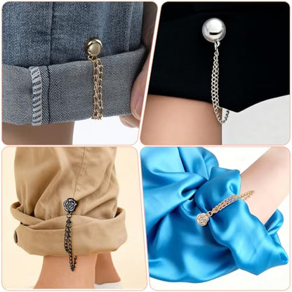 6 Pcs Magnetic Button Shirt Clip Magnetic Clothing Clip with Chain - style: Sphere + Rose