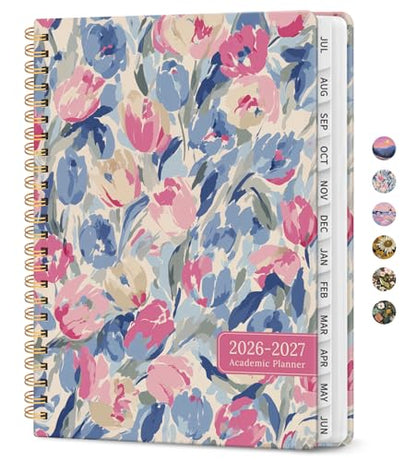 Planner 2026–2027, Academic Monthly Weekly Spiral Calendar, July 2026 – June 2027, Hardcover Agenda Notebook with Tabs, 6.3" x 8.5", Perfect for Students, Teachers, School & Daily Planning - Soft Blossoms - color: H-Soft Blossoms, size: (6.3"x8.5")a5