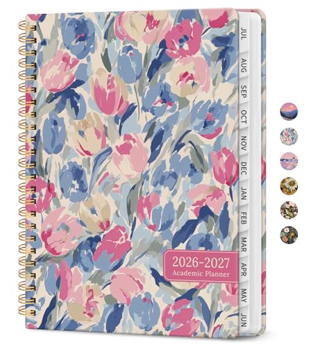 Planner 2026–2027, Academic Monthly Weekly Spiral Calendar, July 2026 – June 2027, Hardcover Agenda Notebook with Tabs, 6.3" x 8.5", Perfect for Students, Teachers, School & Daily Planning - Soft Blossoms - color: H-Soft Blossoms, size: (6.3"x8.5")a5