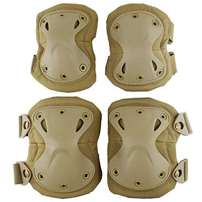 Combat Knee & Elbow Protective Pads Set for Outdoor CS Paintball Game Cycling Safety Skateboarding Gear Skates Knee Protection Guard Pads - color: Tan