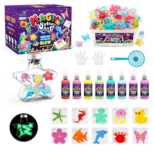 Kiditos Glow-in-the-Dark Magic Water Elf Toy Kit for Kids, DIY Craft Kit | 8 Gels & 10 Molds, Magic Aqua Fairy Water Gel Kit, STEM Science Activity, Party Favors & Birthday Gifts for Kids Ages 3+ - color: 8 Colors, size: Glow-in-the-Dark