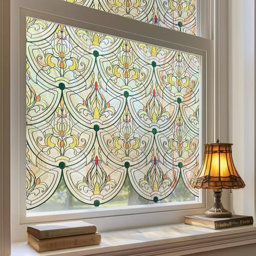 Window Privacy Film, 3D Stained Glass Window Film, 35.4x78.7in | Decorative Window Privacy Film for Bathroom, Front Door, Home, Sun Blocking Heat Control, Static Cling, Golden Ironwork - color: Golden Ironwork, size: 35.4inch x 78.7inch