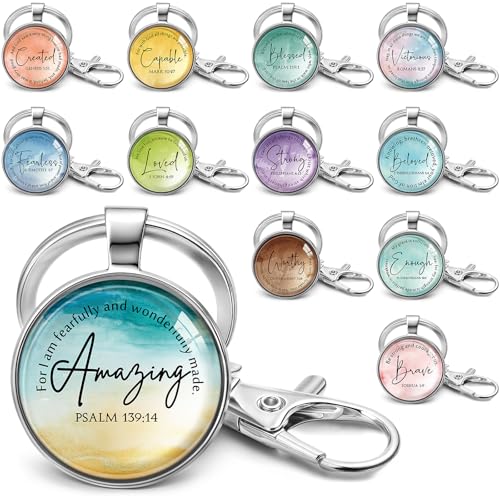 Equsion 24 Pcs Christian Keychain Gift Bulk Mini Bible Keychains with Verse Religious Keychain Gifts for Church Bible Study Group (Classic) - color: Classic