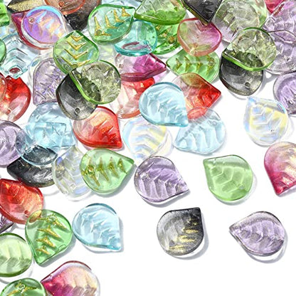LiQunSweet 100 Pcs Glass Crystal Charms Glitter Mini Plant Leaf Charm for Jewelry Making DIY Accessories - color: Leaf Glass Charm_100 Pcs