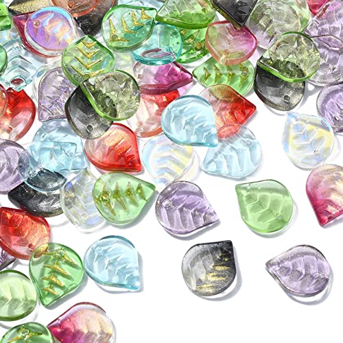 LiQunSweet 100 Pcs Glass Crystal Charms Glitter Mini Plant Leaf Charm for Jewelry Making DIY Accessories - color: Leaf Glass Charm_100 Pcs