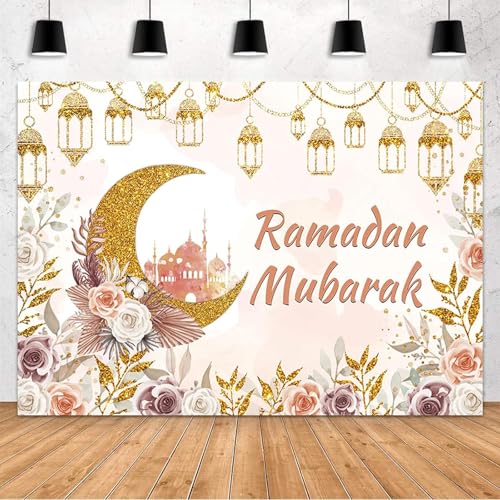 MEHOFOND Ramadan Mubarak Backdrop Boho Muslim Ramadan Kareem Lantern Castle Islamic Photography Background Eid Mubarak Moon Mosque Party Decorations Banner Photo Studio Props 8x6ft - size: 8x6ft