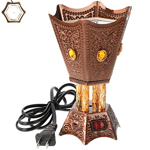Beavorty Arabic Incense Burner Vintage Electric Incense Holder Aroma Burner Oud Frankincense Candle Stand Ornament for Home Office (US Plug) - color: Copper Us