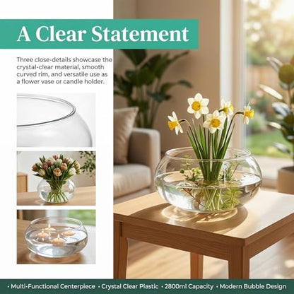 GANAZONO Clear Fish Bowl Vase Bubble Round Planter Terrarium Fish Bowl Aquatic Plant Pot Daffodil Pot Hydroponic Planter Tank Aquarium