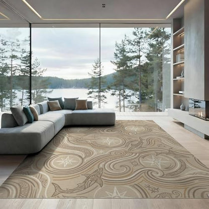 6'x9' Washable Geometric Shark Area Rug, Beige Foldable Non-Slip Large Carpet for Queen Size Bedroom, Under Bed, Master Bedroom, Foldable Easy Care Carpet| Ref:2067662 - color: Beige/Pattern 20, size: 6' x 9' (Rectangular)