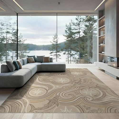8'x10' Washable Geometric Swirl Large Rug, Beige Non-Shedding Pet Friendly Carpet Foldable Easy Care Mat for King Size Bedroom, Master Suite, Under Bed | Ref:2067662 - color: Beige/Pattern 20, size: 8' x 10' (Rectangular)