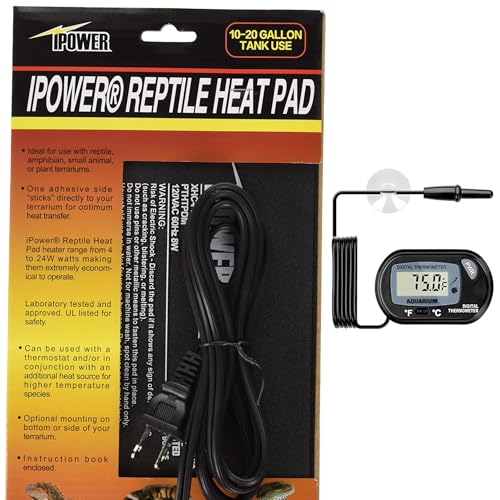 iPower 6 by 8-Inch 8W Reptile Heat Mat, LCD Digital Aquarium Thermometer, Under Tank Warmer Terrarium Heat Pad for Turtles Lizards Frogs and Other Small Animals - size: 6" x 8", style: Heat Pad + Thermometer
