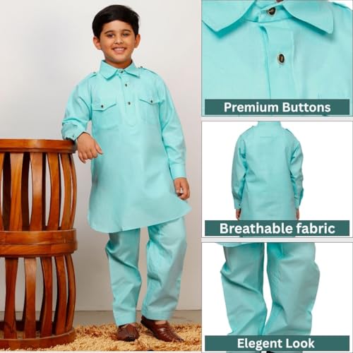 Pro-Ethic Style Developer Boys Cotton Pathani Kurta set for kids | Indian Traditional wear (S-216) - color: Firozi, size: 6-7 Years