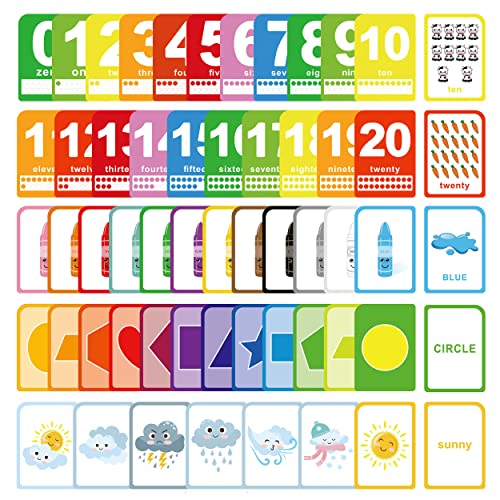 ZazzyKid Flash Cards for Toddlers - 52 Double Sides Cards for Numbers, Colors, Shapes & Weather - Learning & Education Toys for Preschool - style: Basic