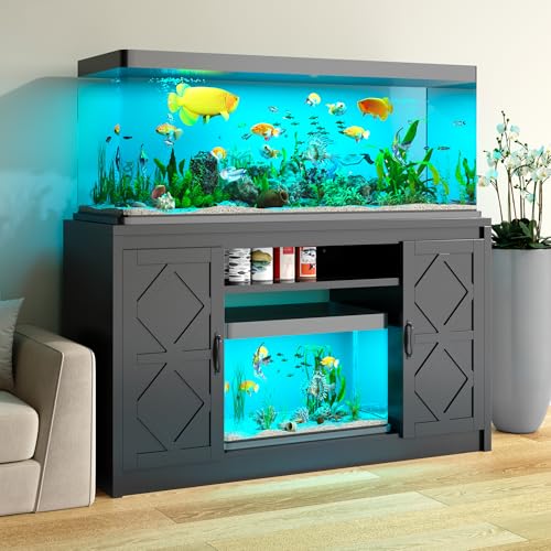 kepptory 55-90 Gallon Fish Tank Stand with Diamond Doors & Power Outlet, Heavy Duty Aquarium Stand with Cabinet Storage for Fish Tank, Turtle Tank Reptile Terrarium, 900LBS Capacity(Black) - color: Black, size: 53.5"L x 19.7"W x 31.6"H