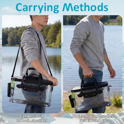 AceOrbit 5/7/8Gallon Foldable Fishing Bucket with Aerator | Live Bait Bucket and Dual Outlet Air Pump, Heavy Duty EVA Collapsible Fish Basket for Kayak, Ice Fishing, Camping & Travel - size: 7 Gallon