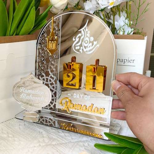 Ramadan Advent Calendar Acrylic Countdown Calendar Decorations Muslim Table Desk Indoor Decor for Home, 30 Days Til Eid, Ramadan Gift for Children, Ramadan and Eid Decor