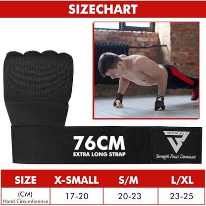 Gel Boxing Hand Wraps Inner Gloves for Men and Women, Quick 76cm Long Wrist Straps, Elasticated Padded Boxing Wraps for Muay Thai, MMA, Kickboxing, Martial Arts - size: X-Small
