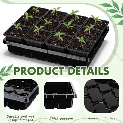 Nuenen Seed Starter Tray 6 Pcs, 3.5 Inch Square Nursery Pots 72 Pcs, Seed Starting Pot with Drainage, Seedling Trays, Microgreenings Plant Propagation Germination Tray, 6 Set