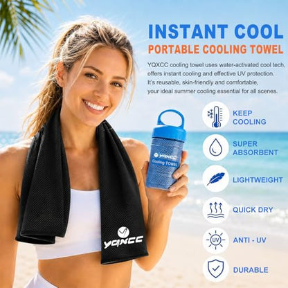 YQXCC 2 Pack Cooling Towels (47"x12"), Ice Cool Towel for Neck & Face | Cooling Neck Wraps, Soft Breathable Microfiber Chilly Towel for Yoga, Golf, Gym, Running, Camping & Hot Weather - color: Dark Gary/Rose Red